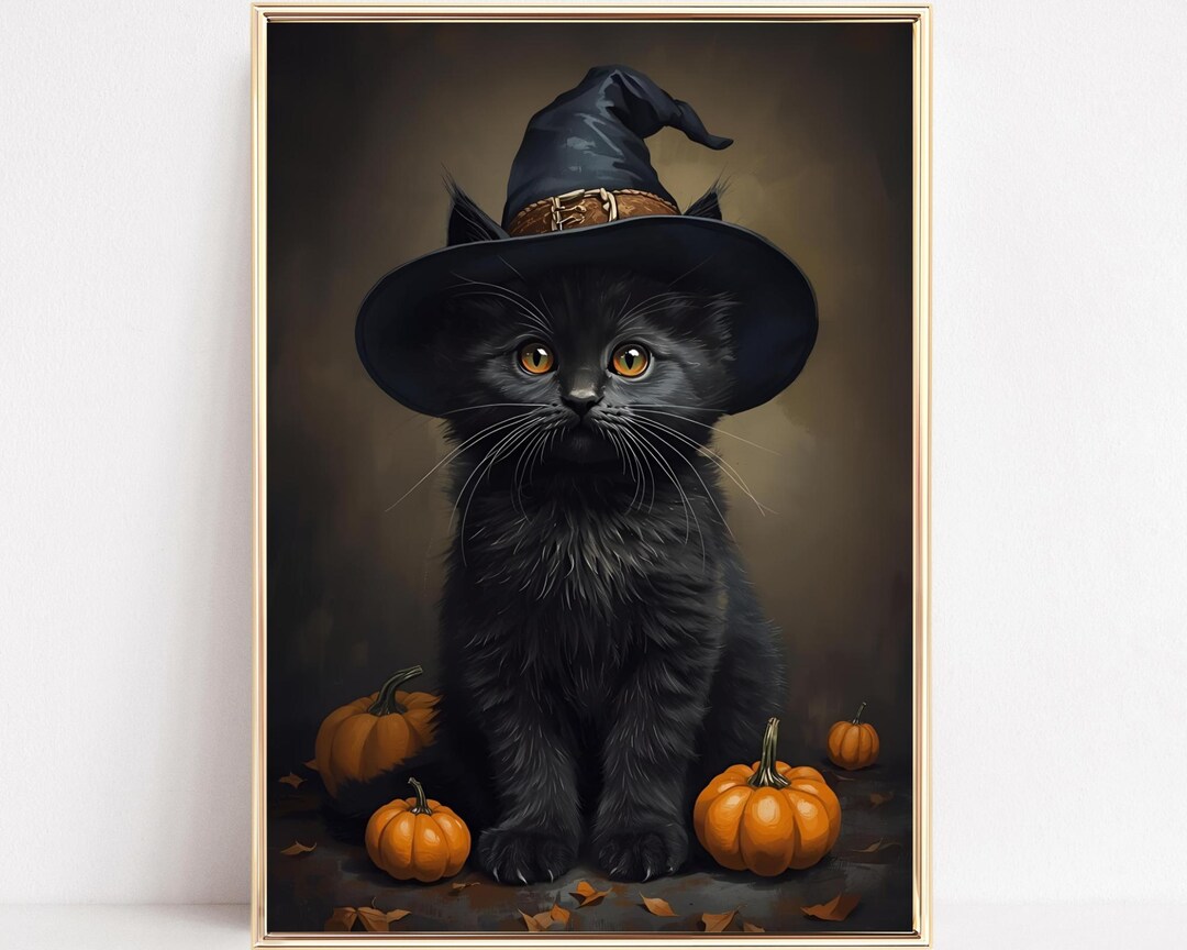 Black Cat Art Print Gothic Halloween Printable Wall Art Witchy Black ...