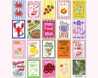 Italian Food Kitchen Wall Art Prints La Dolce Vita Gallery Wall Set Trendy Italian Summer Digital Prints Maximalist Retro Printable Art