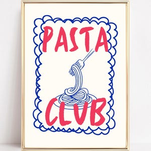 Pasta Club Art Print Pasta Wall Art Pasta Poster Kitchen Art Retro Food Printable Spaghetti Prints Pasta Lover Gift Food Poster Digital Art