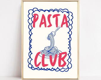 Pasta Club Art Print Pasta Wall Art Pasta Poster Kitchen Art Retro Food Printable Spaghetti Prints Pasta Lover Gift Food Poster Digital Art