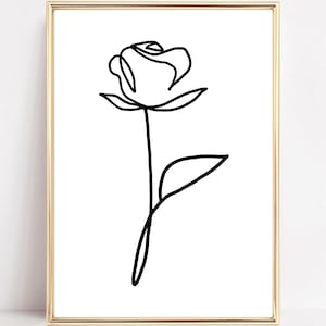 Rose Flower Line Art Print Minimal Flower Line Wall Art Rose Line Drawing One Line Flower Print Botanical Wall Art Printable Line Floral Art