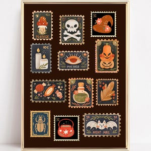 Halloween Wandkunst Halloween Briefmarken Kunstdruck Vintage Halloween Printable Retro Halloween Poster Trendige Halloween-Dekor Preppy Gruselige Drucke
