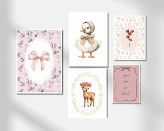 Pink Nursery Gallery Wall Art Set Pink Nursery Art Prints Girls Nursery Wall Art Vintage Nursery Room Decor Girls Gallery Set Printable