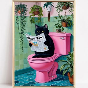 Bathroom Cat Art Print Black Cat On Toilet Wall Art Pooping Cat Poster Funny Cat Bathroom Print Bathroom Decor Cat Picture Printable Art
