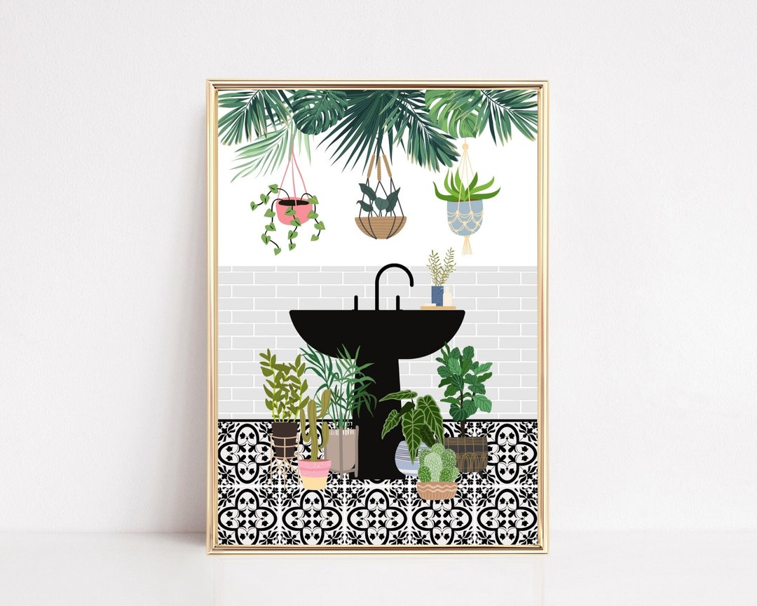 Botanical Bathroom Prints, Boho Bathroom Wall Art, Botanical Tropical ...