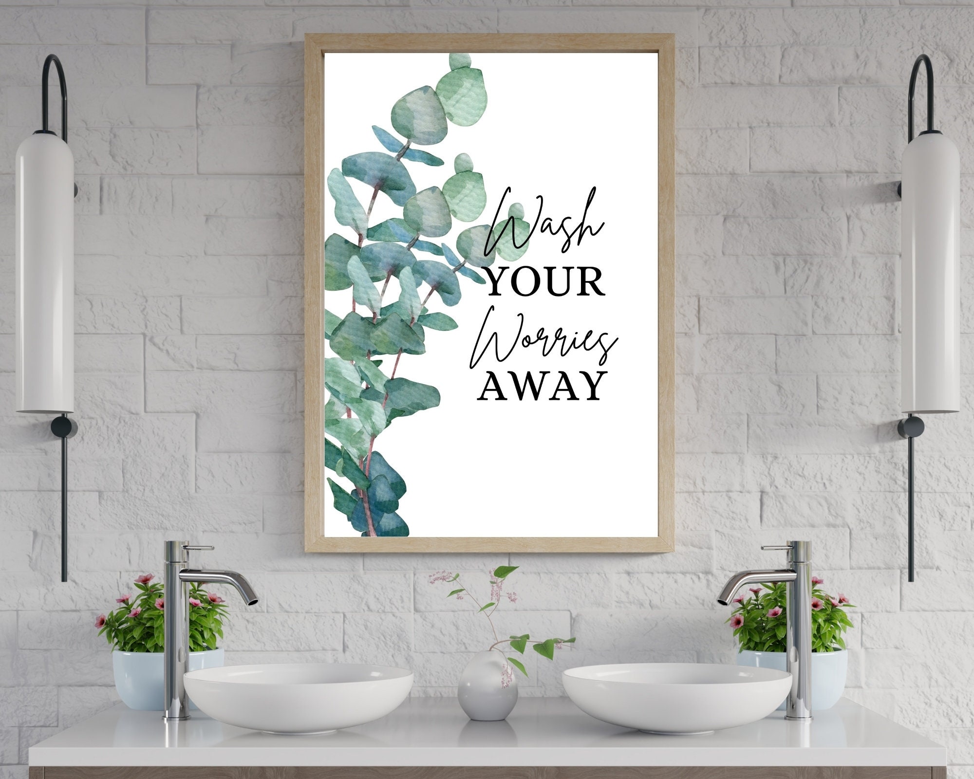 Wash Your Worries Away, Bathroom Prints, PRINTABLE, Bathroom Wall Decor ...