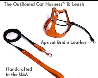 Apricot Leather Cat Harness & Leash Set: Choke-Free, Escape-Proof, USA Made