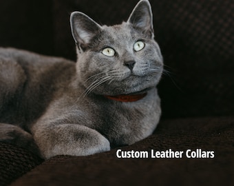 Custom Leather Pet ID Collar - Bridle Leather, engraved with your message, light, comfortable and safe. Great gift for pet lovers