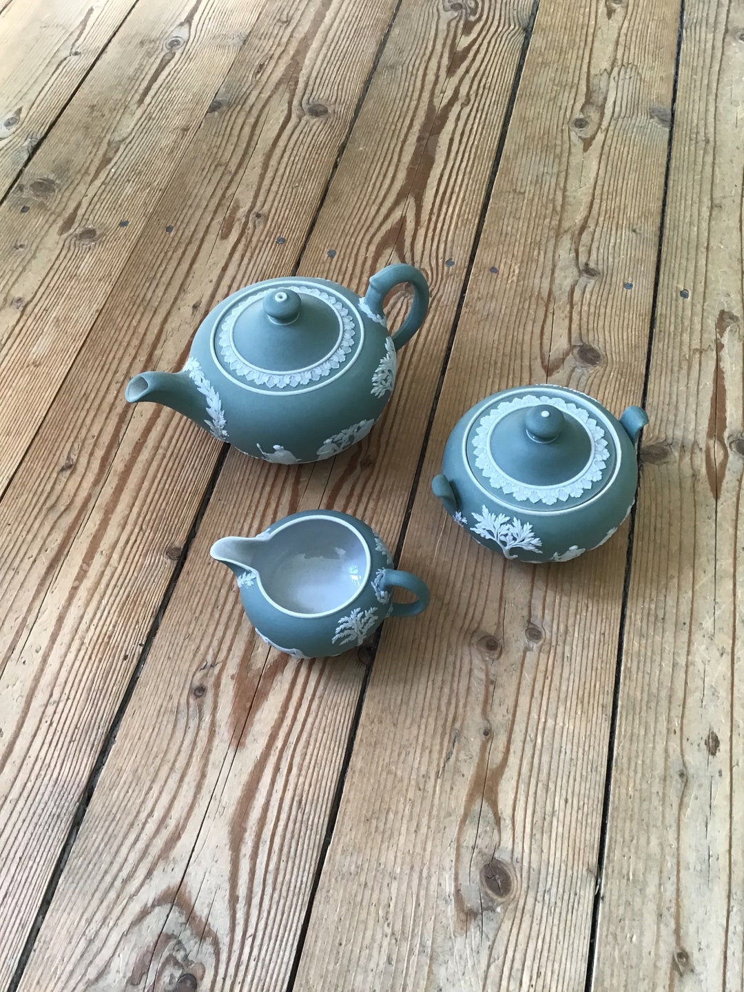 Green Wedgwood Jasperware Tea Set Etsy