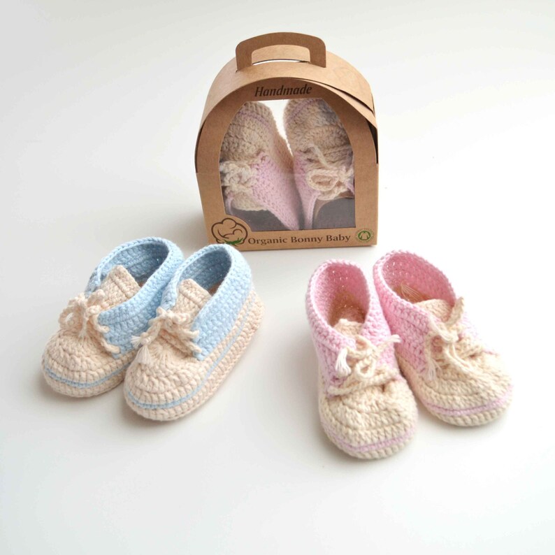 GOTS Handmade 100/% Organic Cotton Hand Knitted Baby Gift Baby Shower Idea Crochet Baby Shoes