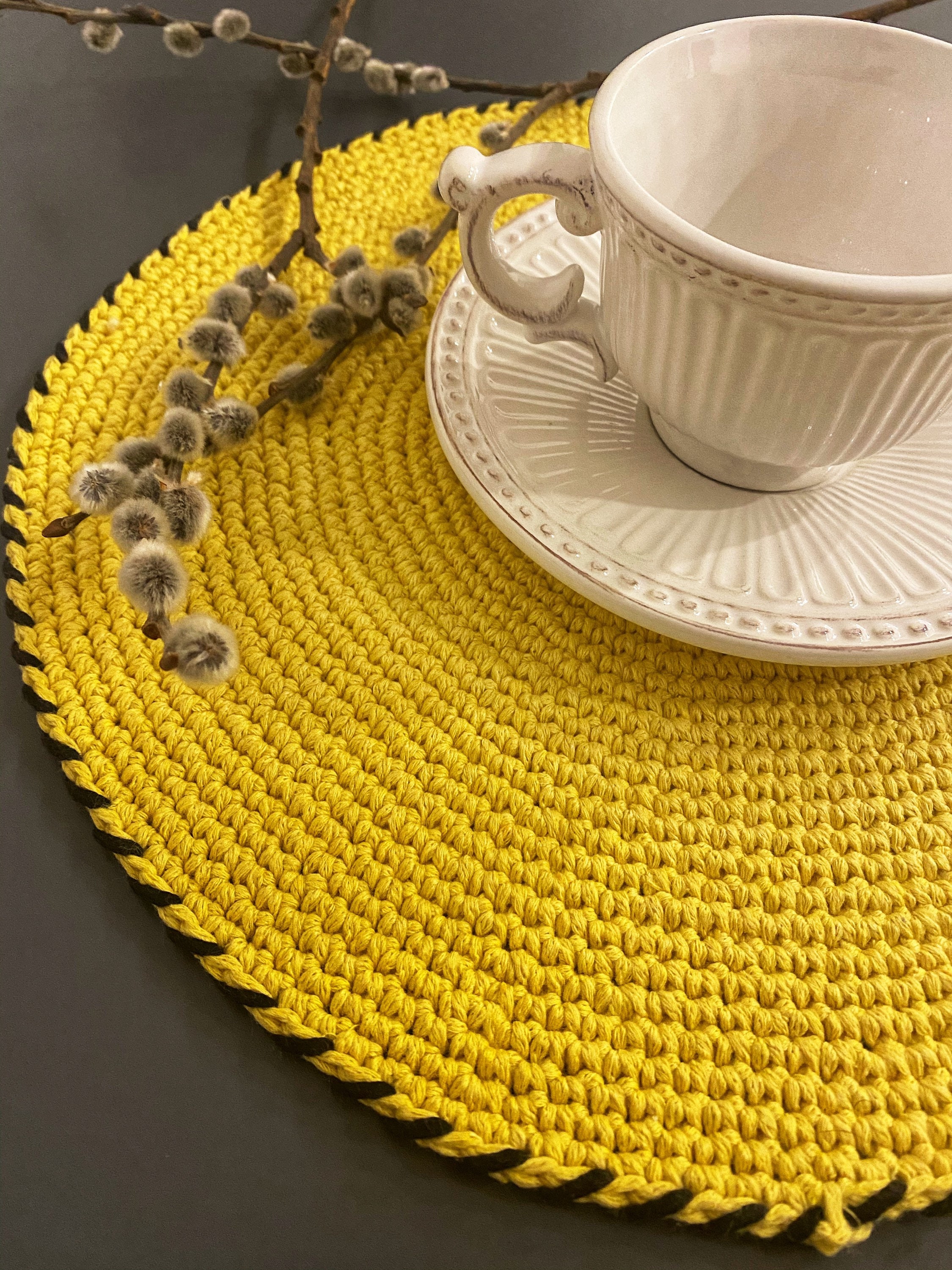 Round Yellow Crochet PlacematHandmade dinner table Etsy