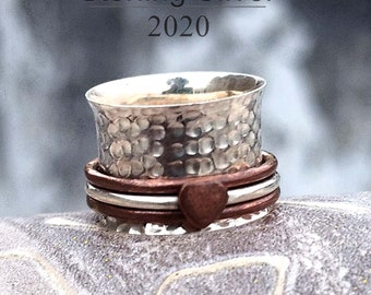 Herz Spinner Ring, 925 massiv Sterling Silber Ring, Fidget Ring, Herz Ring Spinner, Meditation Ring, Geschenk für Liebe, Angst Ring