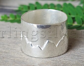 Gravierter Silberbandring, handgefertigter Ring, breiter Bandring, 925er Sterlingsilberring, Bandring, Unisex-Ring, Boho-Bandring