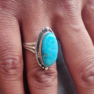 Turquoise Statement Ring: Oval Natural Stone, 925 Sterling Silver