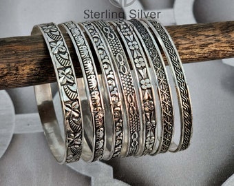 Crafted Set Of 7 Bangles , 925 Sterling Silver Silver , Stacking Bangle , Handmade Bangle , Bohemian Bangles Jewelry Set Of 7, Gifts For Her