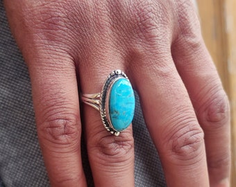 Turquoise Ring, 925 Sterling Silver Ring, Handmade Ring, Dainty Ring, Statement Ring For Women, Natural Stone Ring, Stackable Ring