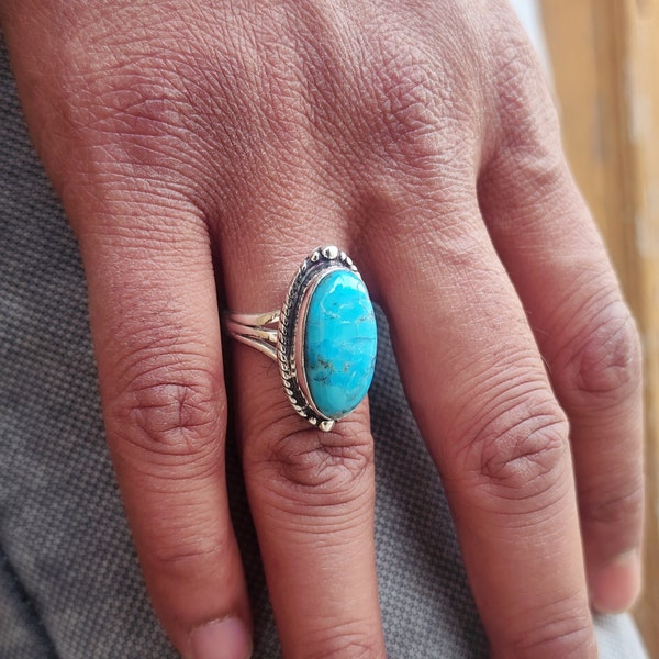 Turquoise Ring, 925 Sterling Silver Ring, Handmade Ring, Dainty Ring, Statement Ring For Women, Natural Stone Ring, Stackable Ring