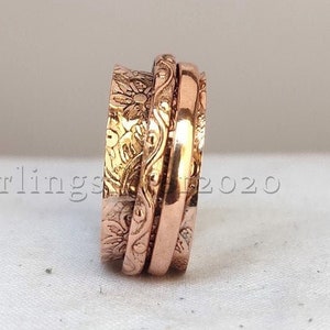 925 Sterling Silver With Rose Gold Plated Handmade Meditation Anxiety Fidget Worry Statement Spinner Ring For Mothers Day Gift Ideas