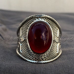 January Birthstone Ring, Natural Gemstone Silver Ring for Men's, Garnet Gemstone Ring for Men's, 925 Sterling Silver Ring, Men Promise Ring