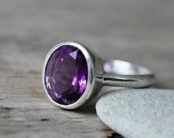 Stackable Ring, Amethyst Ring, Statement Ring, 925 Sterling Silver Ring, Boho Ring, Beautiful Ring, Engagement Ring, Round Amethyst Ring