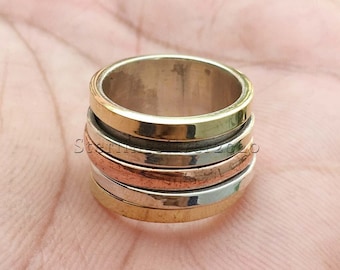 Solid 925 Sterling Silver Meditation Anxiety Worry Fidget Chunky Silver Spinner Ring For Mothers Day Gift