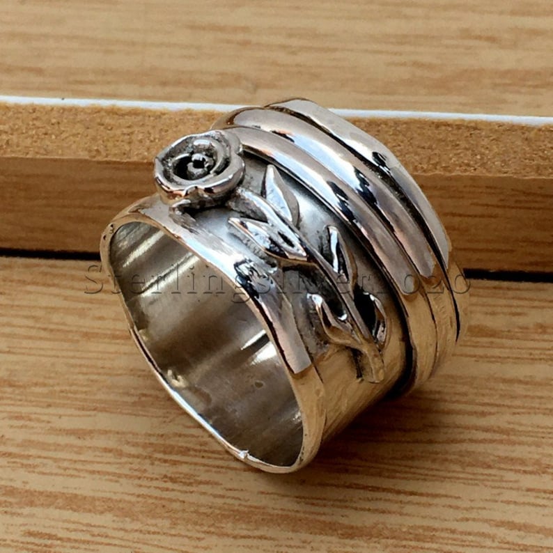 Spinner Ring For Women Silver Ring New Rose Design Silver Spinner Ring Handmade Jewelry Spinner Ring, 925 Sterling Silver Spinner Ring