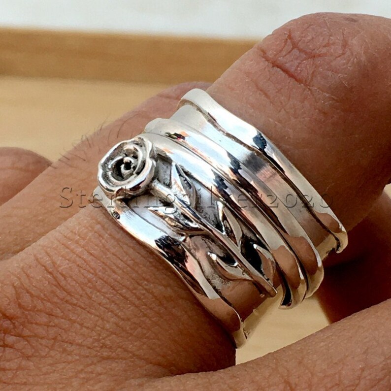 Spinner Ring For Women Silver Ring New Rose Design Silver Spinner Ring Handmade Jewelry Spinner Ring, 925 Sterling Silver Spinner Ring