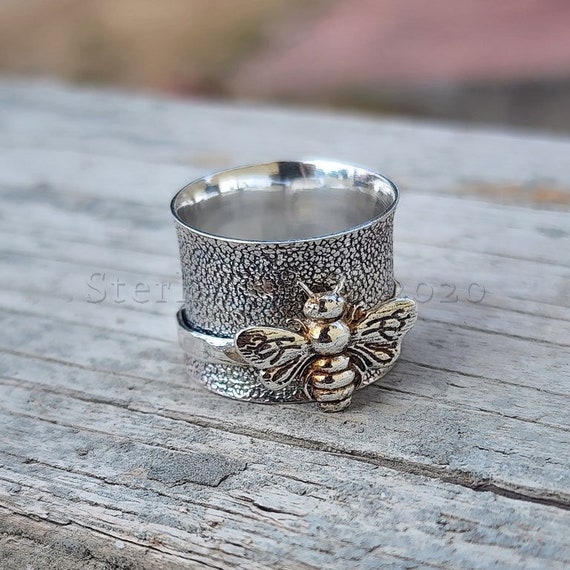 925 Sterling Silver Bee Spinner Ring for Women Honey Bee Thumb