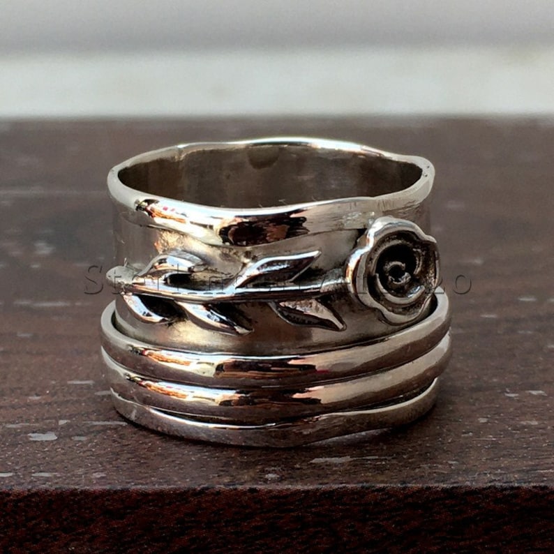 Spinner Ring For Women Silver Ring New Rose Design Silver Spinner Ring Handmade Jewelry Spinner Ring, 925 Sterling Silver Spinner Ring