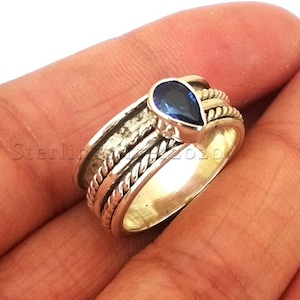 Blue Topaz Ring, 925 Sterling Silver Ring, Spinner Ring,  Meditation Ring, Handmade Spinner Ring, Gemstone Spinner Ring, Valentine Gay Gift,