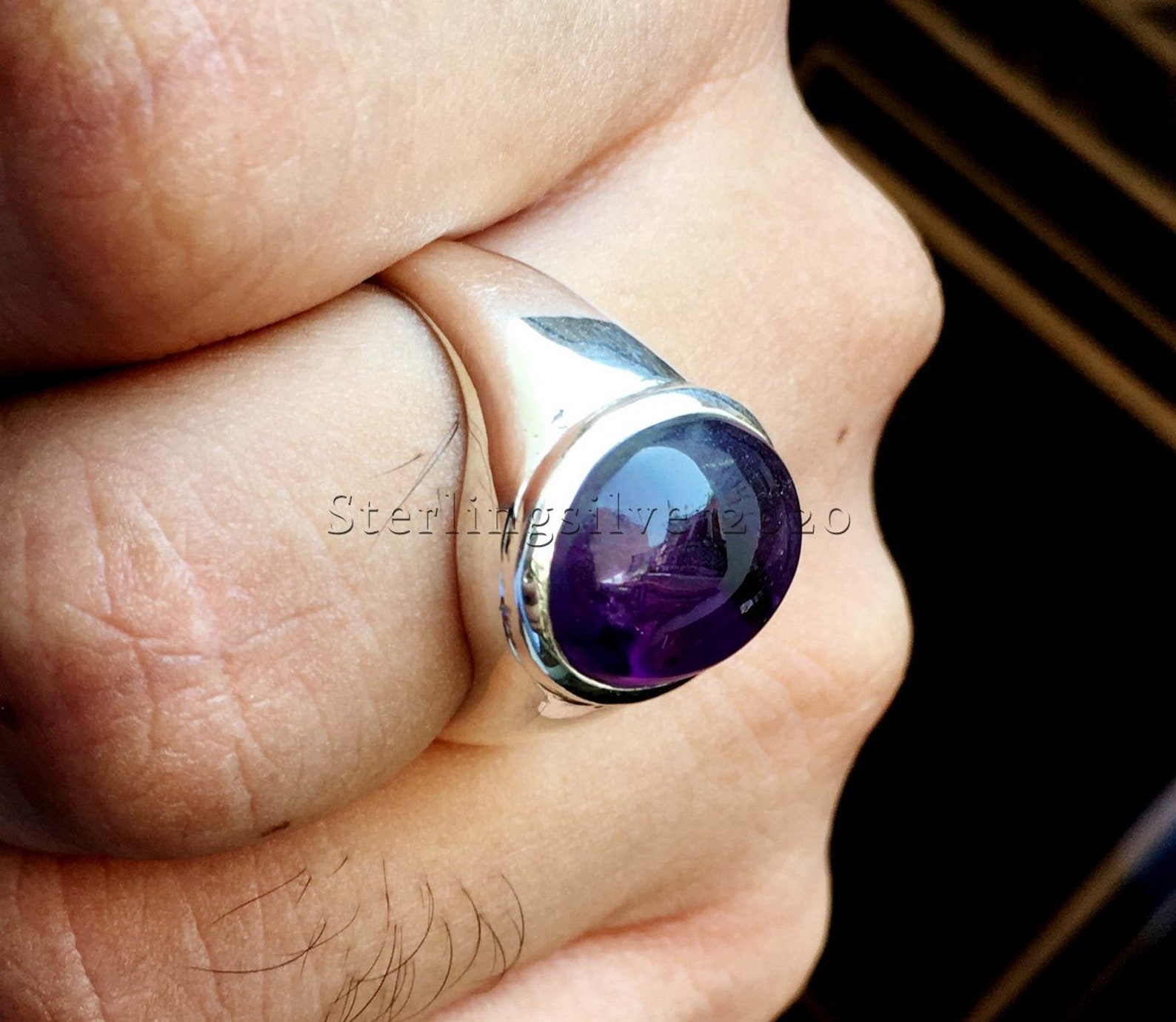 Amethyst Men's Ring 925 Sterling Silver Ring Amethyst Etsy