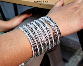 14 Day Bangles, Stacking Bangle in Sterling Silver, Sterling Silver Bangle Set, Set of 14 Bangles, Thin Bangles, Silver Bracelet Set