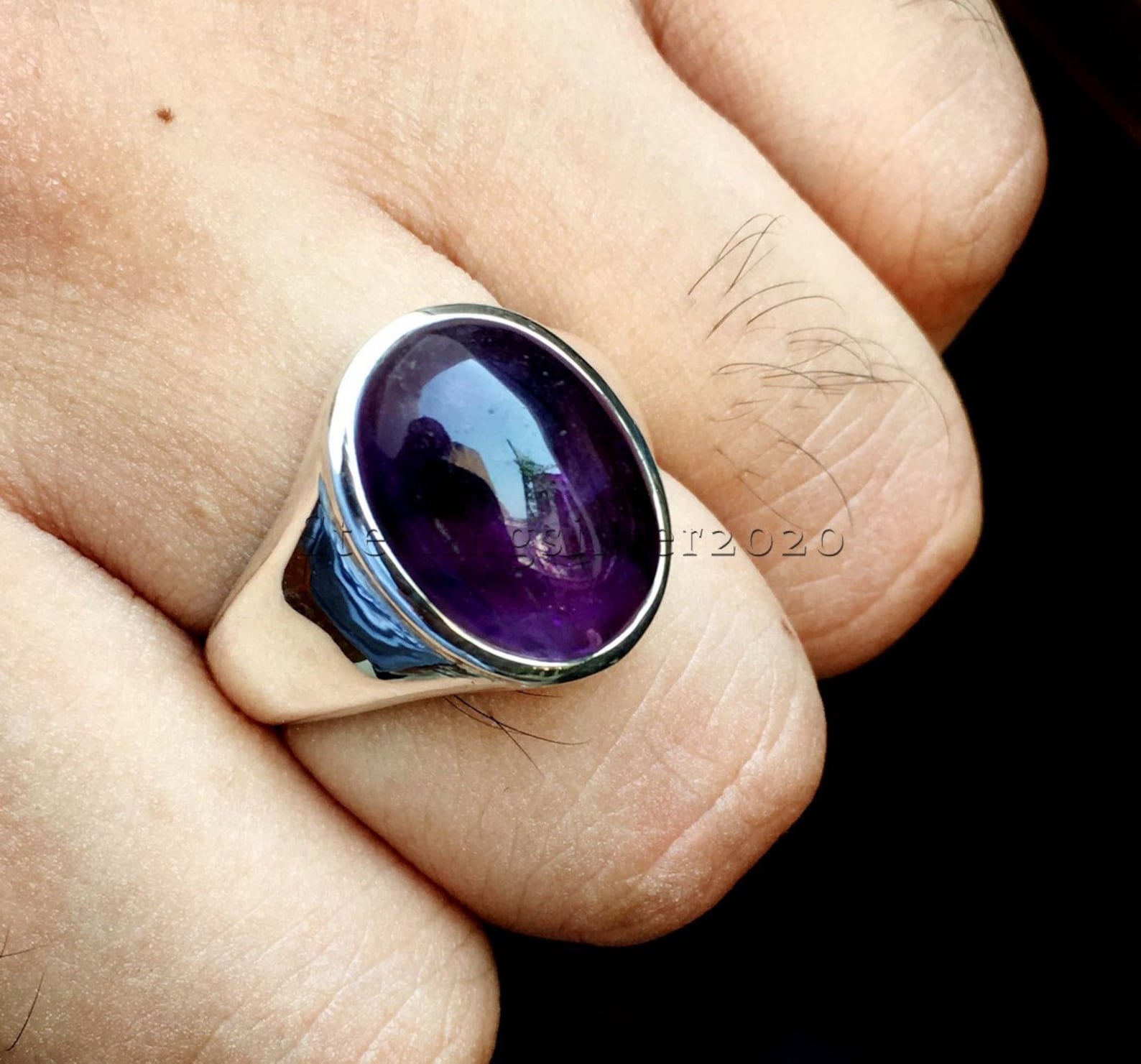 Amethyst Men's Ring 925 Sterling Silver Ring Amethyst Etsy