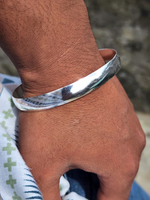 Handmade 925 Sterling Silver Dome Bangle: Minimalist Unisex