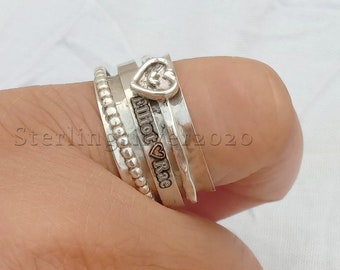 Sterling Silver Spinner Rings | Engraved Ring | Fidget Ring | Meditation Ring | Silver Band Ring | Women Spinner Ring | Heart Spinner Ring