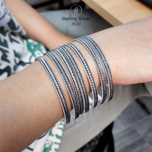 7 Day Bangles, Solid 925 Silver Bangles, Set Of 7 Bangles, Silver Bangles, Handmade Bangles, Women Bangles, Hammered Bangle, Stacking Bangle image 7