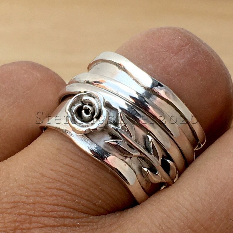 Spinner Ring For Women Silver Ring New Rose Design Silver Spinner Ring Handmade Jewelry Spinner Ring, 925 Sterling Silver Spinner Ring