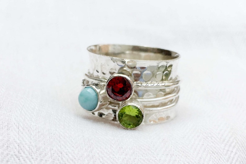 Multi Stone Spinner Ring, 925 Silver Spinner, Handmade Ring, Sta Multi Stone Spinner Ring, 925 Silver Spinner, Handmade Ring, Sta