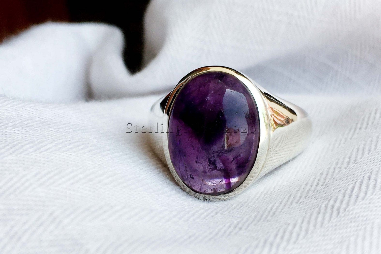 925 Sterling Silver Certified Handmade 9 Ct Amethyst Stone Valentines Mens Ring 925 Sterling Silver Certified Handmade 9 Ct Amethyst Stone Valentines Mens Ring