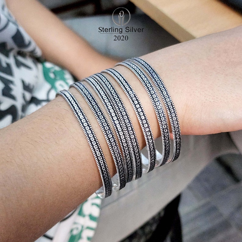 7 Day Bangles, Solid 925 Silver Bangles, Set Of 7 Bangles, Silver Bangles, Handmade Bangles, Women Bangles, Hammered Bangle, Stacking Bangle image 4