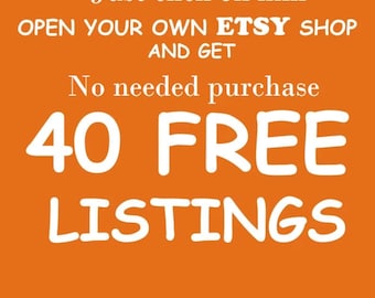 40 listados gratuitos, para nuevos vendedores, no se necesita compra, enlace en la descripción, enlace de referencia de Etsy, apertura de una nueva tienda, apertura de tienda de Etsy