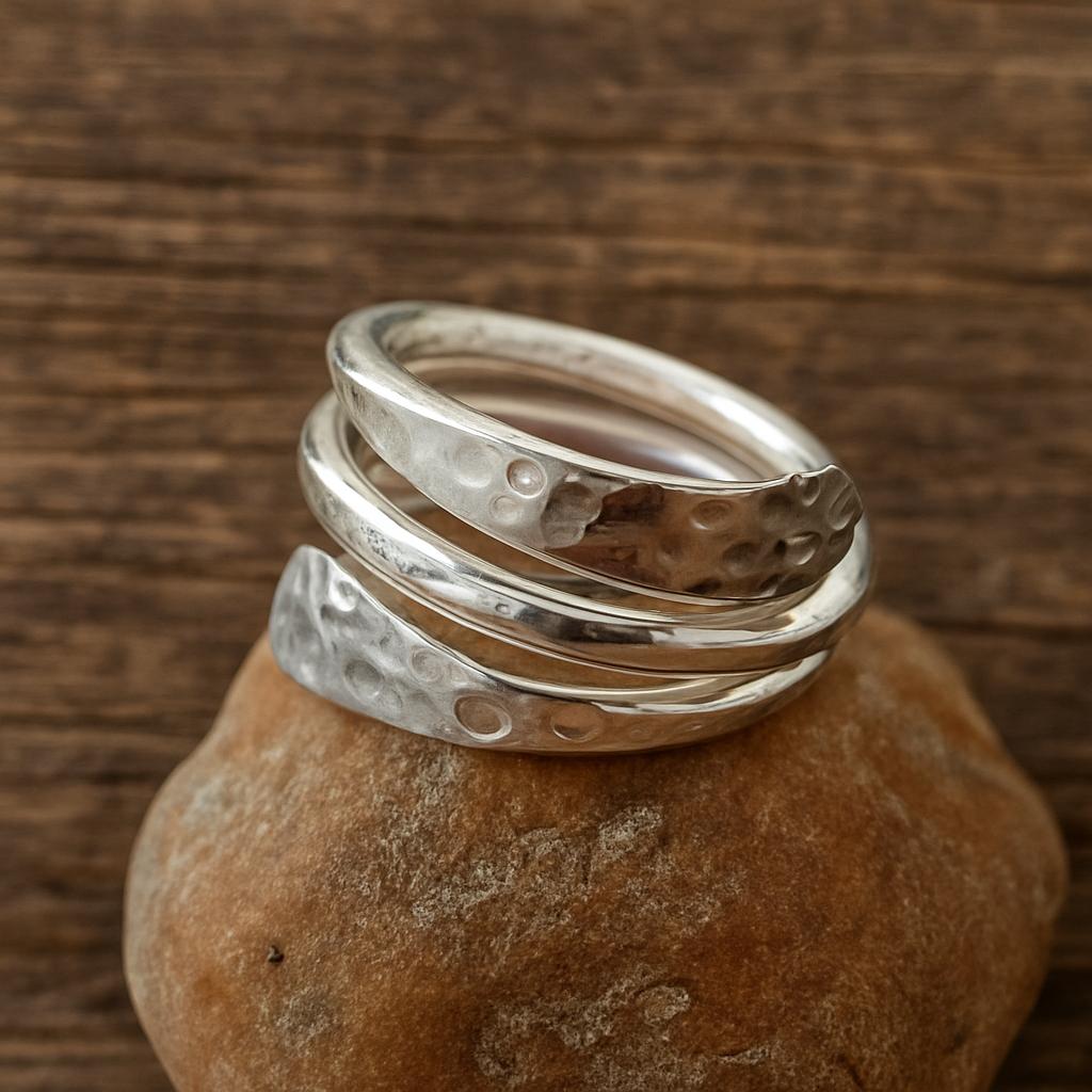 Sterling Silver Daisy Ring: Adjustable Hammered Wire Wrap, Boho Style