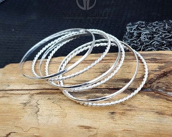 Stacking Bangle in Sterling Silver, Sterling Silver Bangle Set, Set of ...