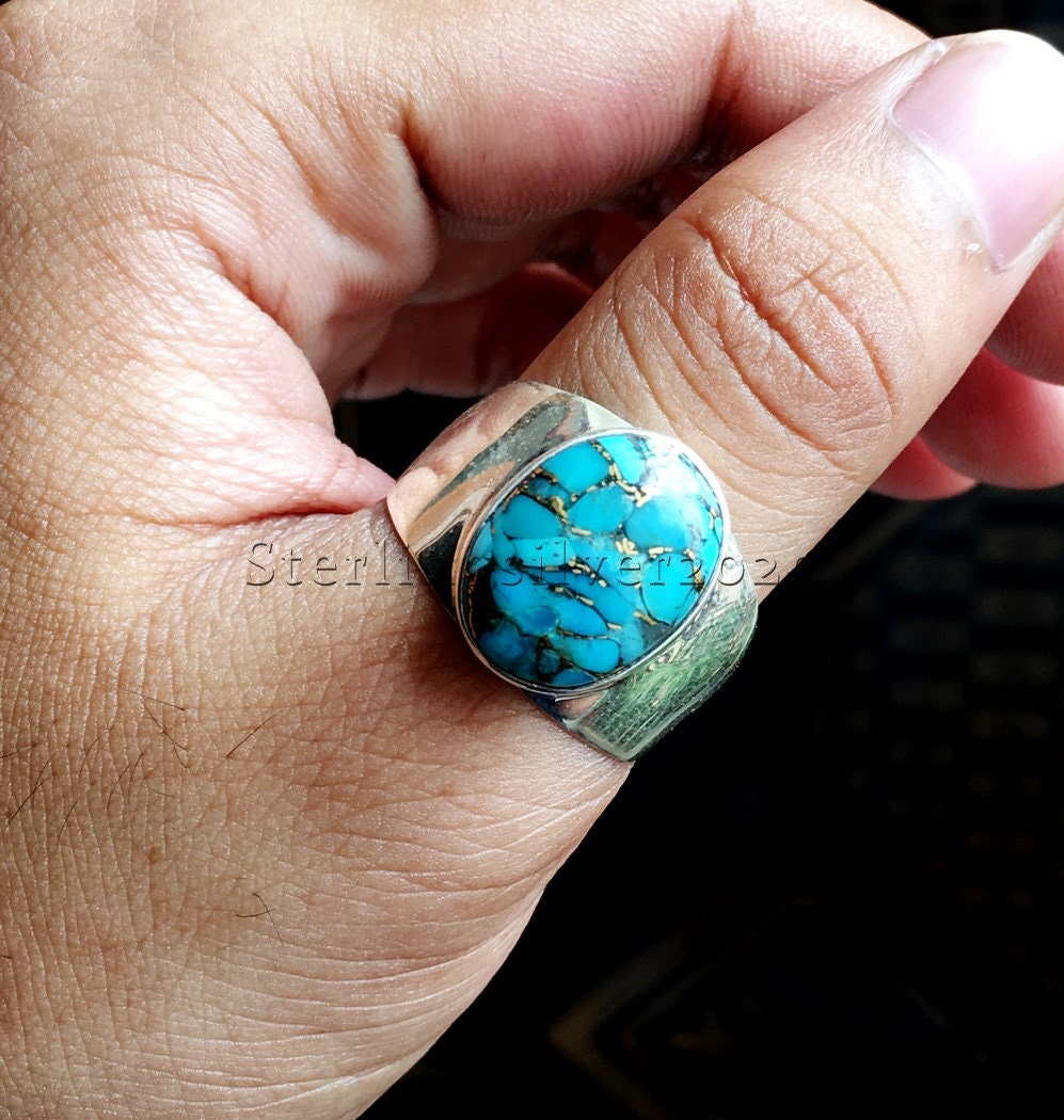 Men's Turquoise Ring Copper Turquoise Ring Gemstone Etsy
