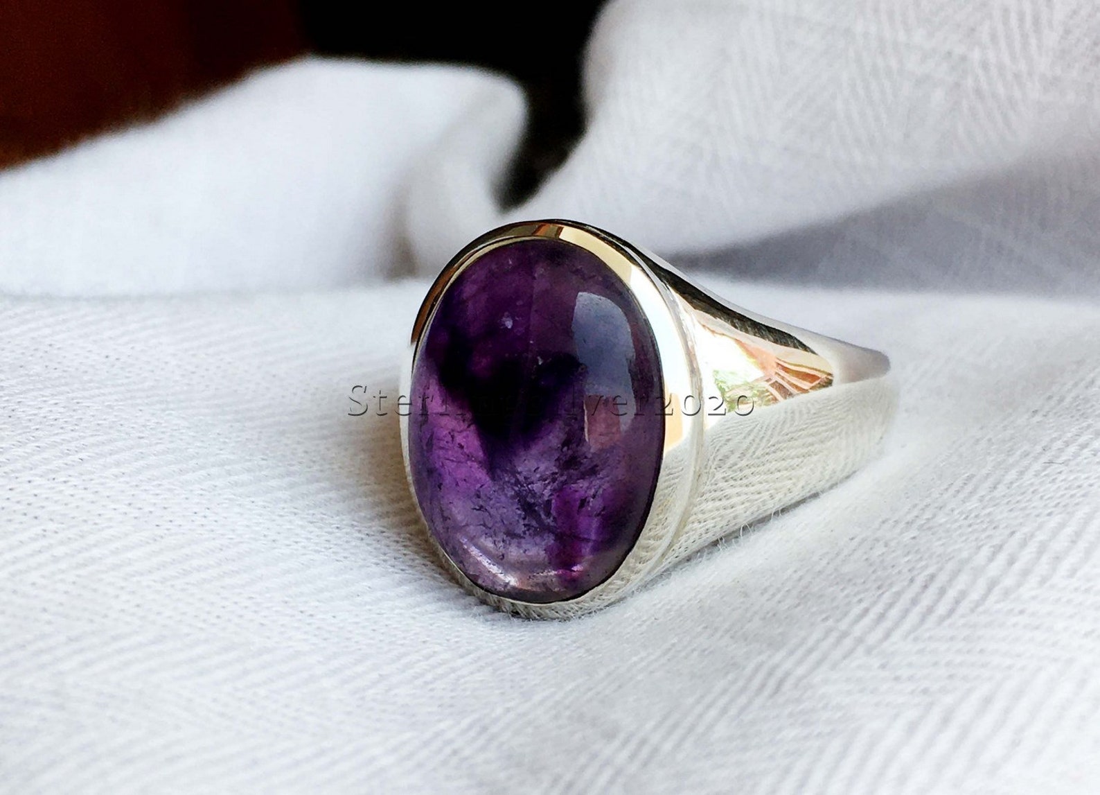 Amethyst Men's Ring 925 Sterling Silver Ring Amethyst Etsy