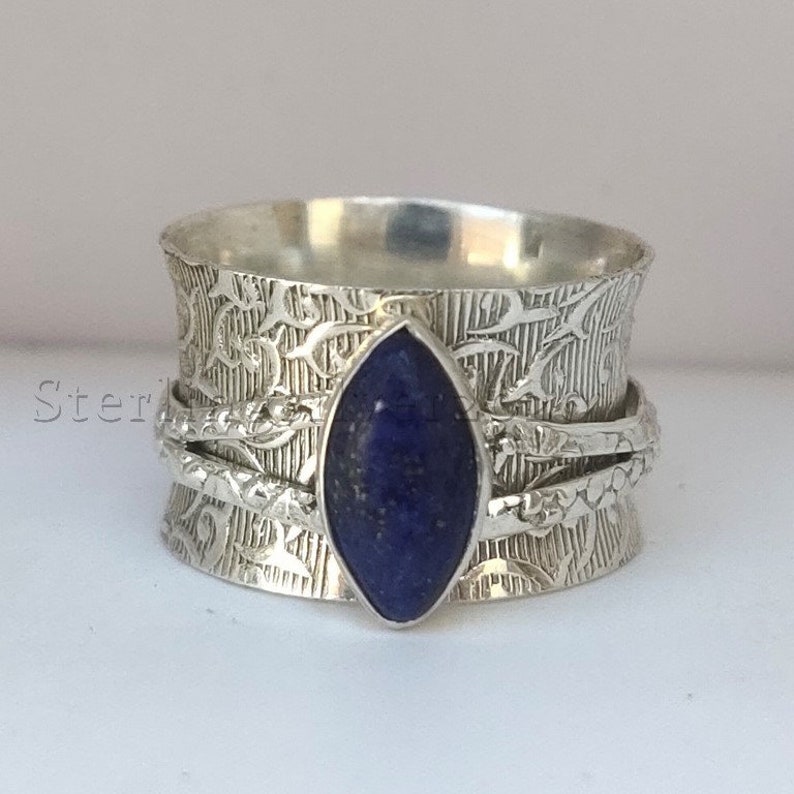 Lapis Lazuli Ring, 925 Sterling Silver Ring, Spinner Ring, Medit Lapis Lazuli Ring, 925 Sterling Silver Ring, Spinner Ring, Medit
