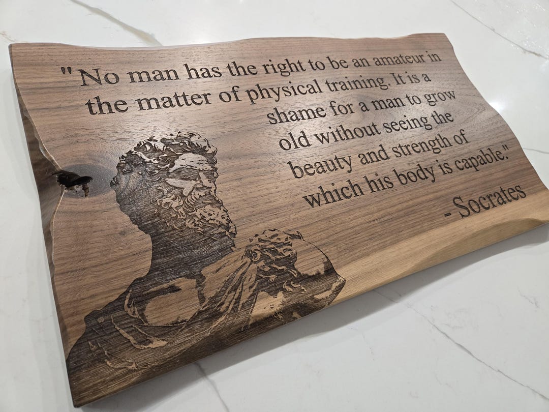 Handmade Walnut Wood Sign - Socrates Fitness & Strength Quote - Etsy