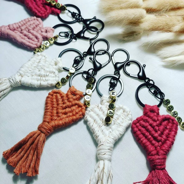 Porte-clés coeur macramé, bijoux de sac