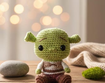 Shrek Amigurumi fait main au crochet - Peluche ogre vert - Cadeau pour les cinéphiles - Poupée au crochet artisanale