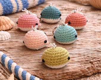 Crochet Whale Keychain – Handmade Cotton Amigurumi Charm, Bag Accessory, Birthday Gift for Kids